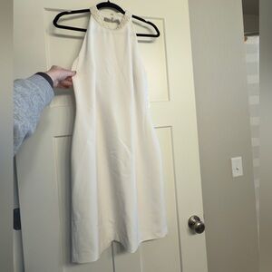Karl Lagerfeld White Halter Pearl Dress
